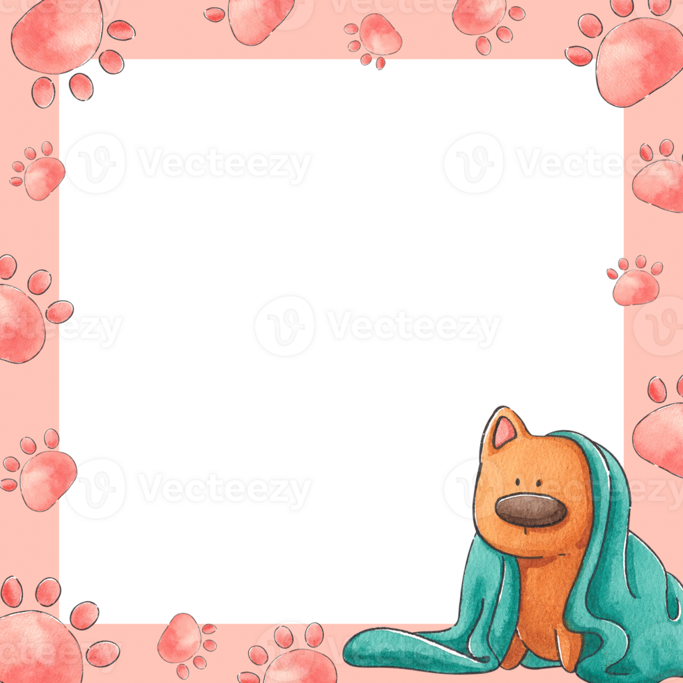 Dog with a towel on its head, hand-drawn watercolor painting frame design png