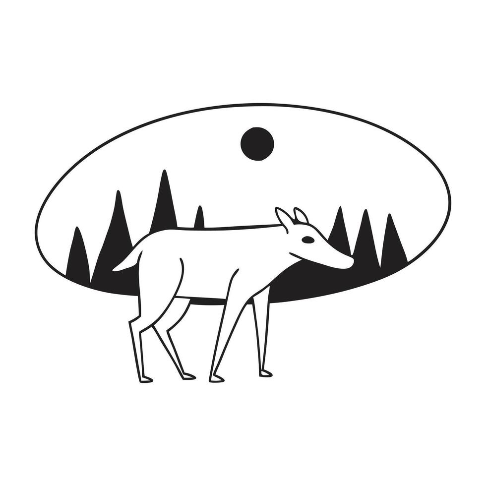 dog in the forest line art vector