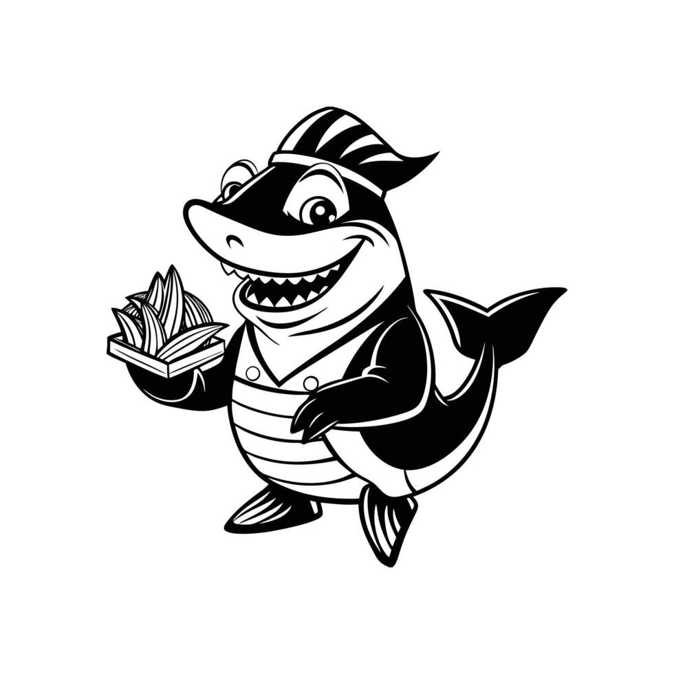 chef shark cartoon vector