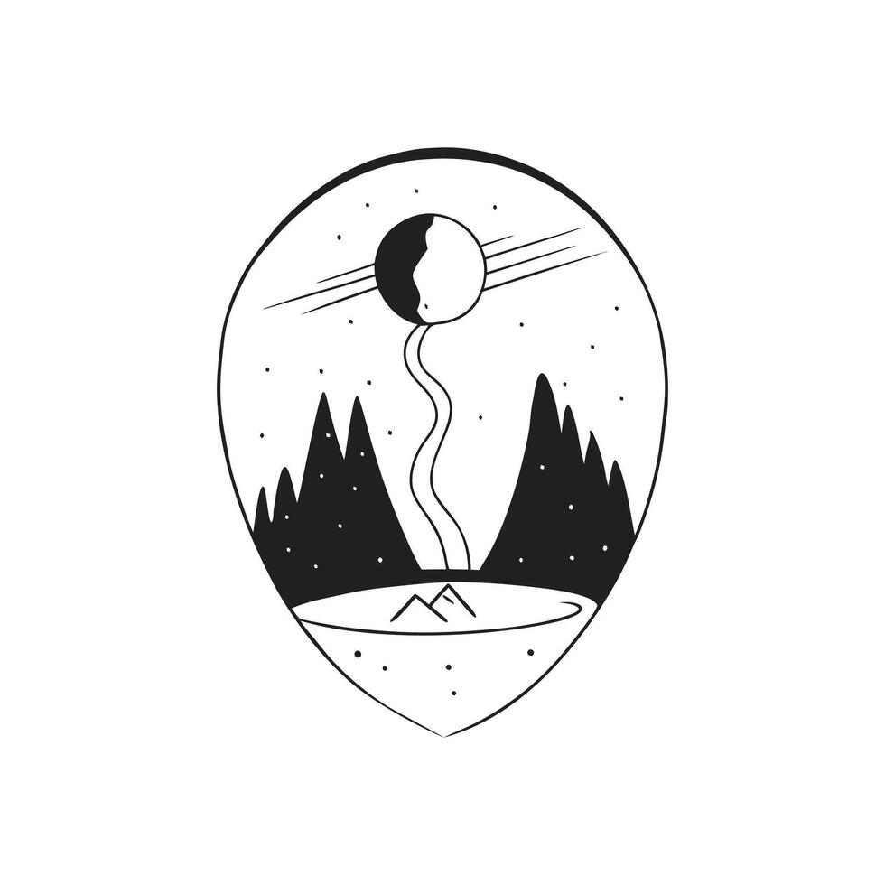 mountain scene illustration graphic design black and white clip art silhouette vector