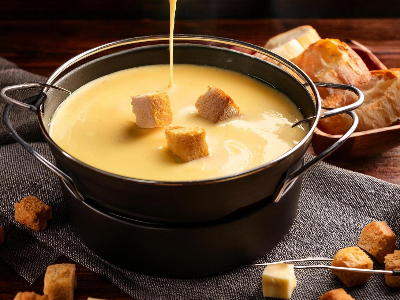 Fondue with cheese and bread photo