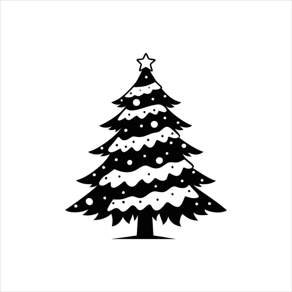 Christmas Tree decoration clipart illustration in black and white vector