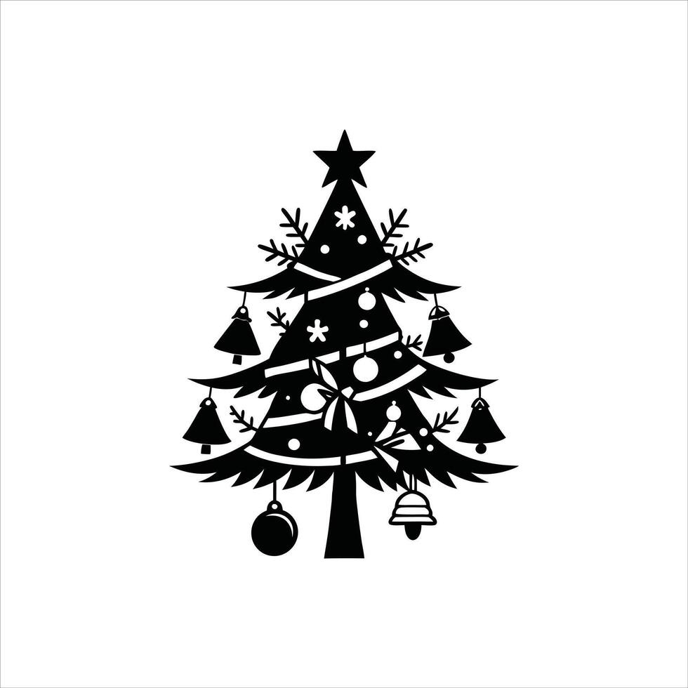 Christmas Tree ornament clipart illustration in black and white vector