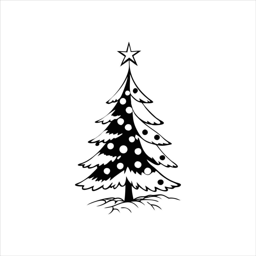 Christmas Tree ornament clipart illustration in black and white vector