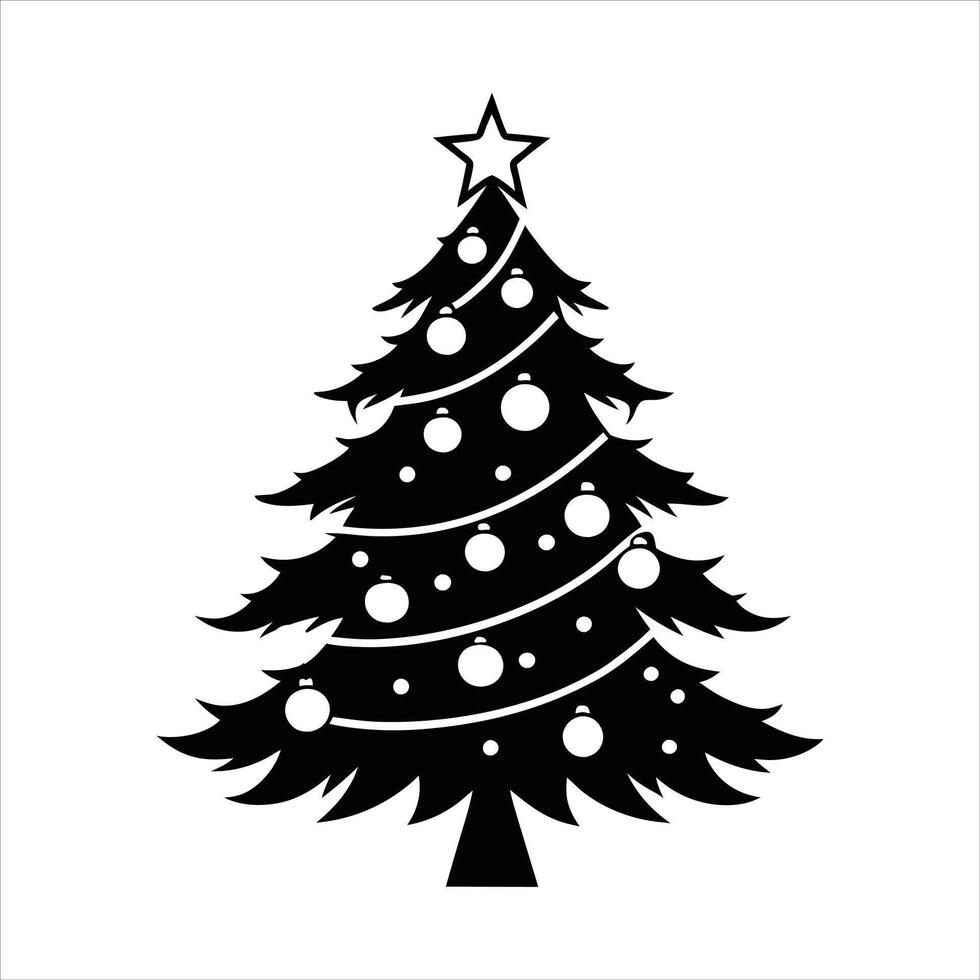 Christmas Tree With lights Silhouette clipart illustration in black and white vector