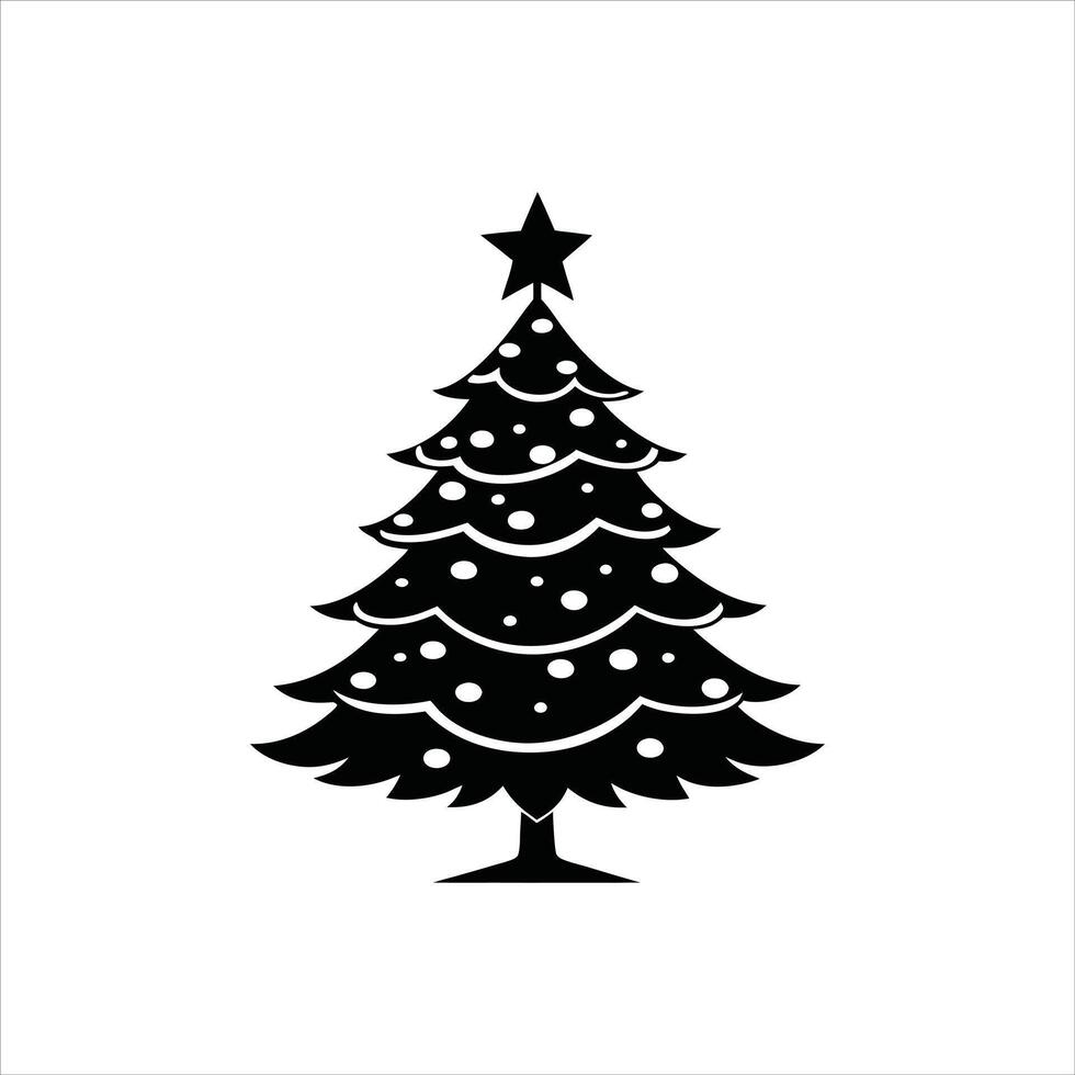 Christmas Tree decoration clipart illustration in black and white vector