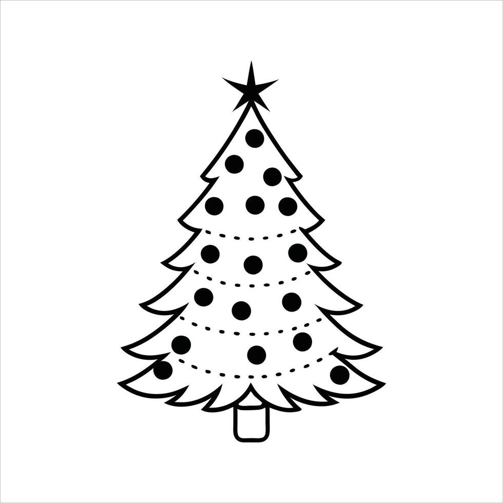Christmas Tree illustration in black and white - christmas tree lights Clipart Design vector