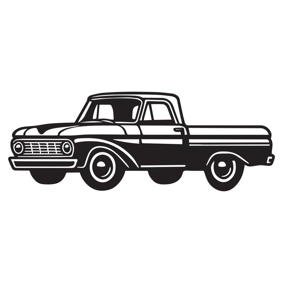 Classic Truck illustration in black and white vector