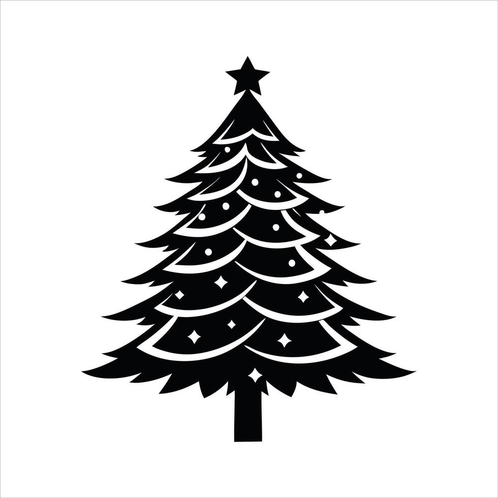 Christmas Tree decoration clipart illustration in black and white vector