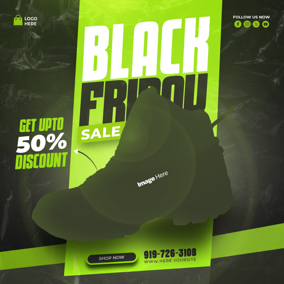 black friday sale ad with a shoe psd