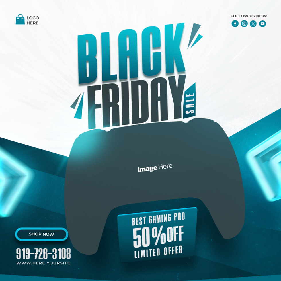 black friday sale banner with a controller psd