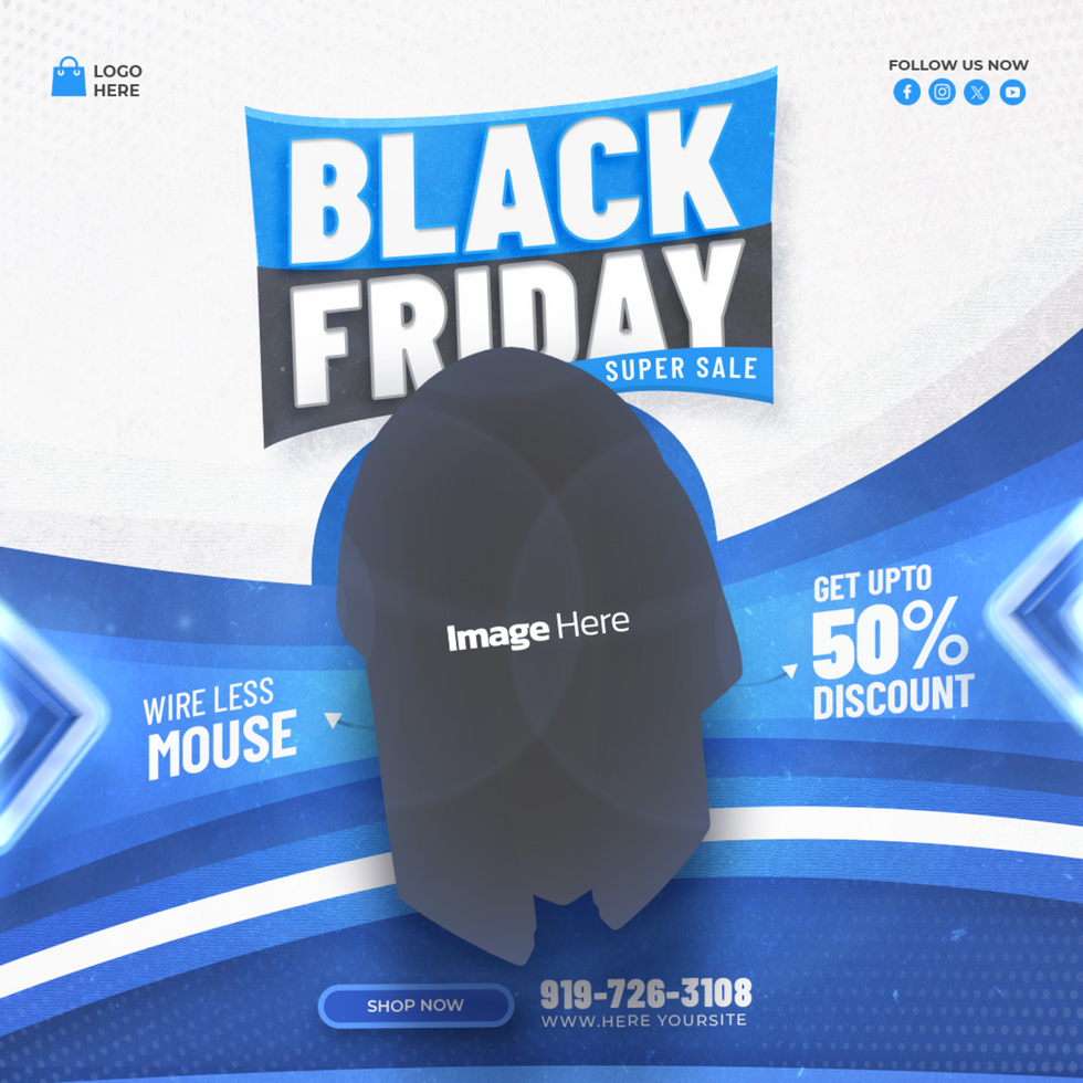 black friday banner template with mouse and mousepad psd