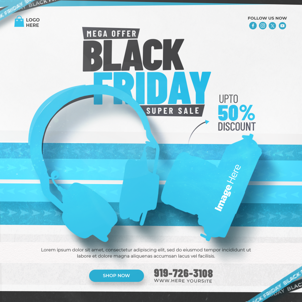 black friday flyer template with headphones psd