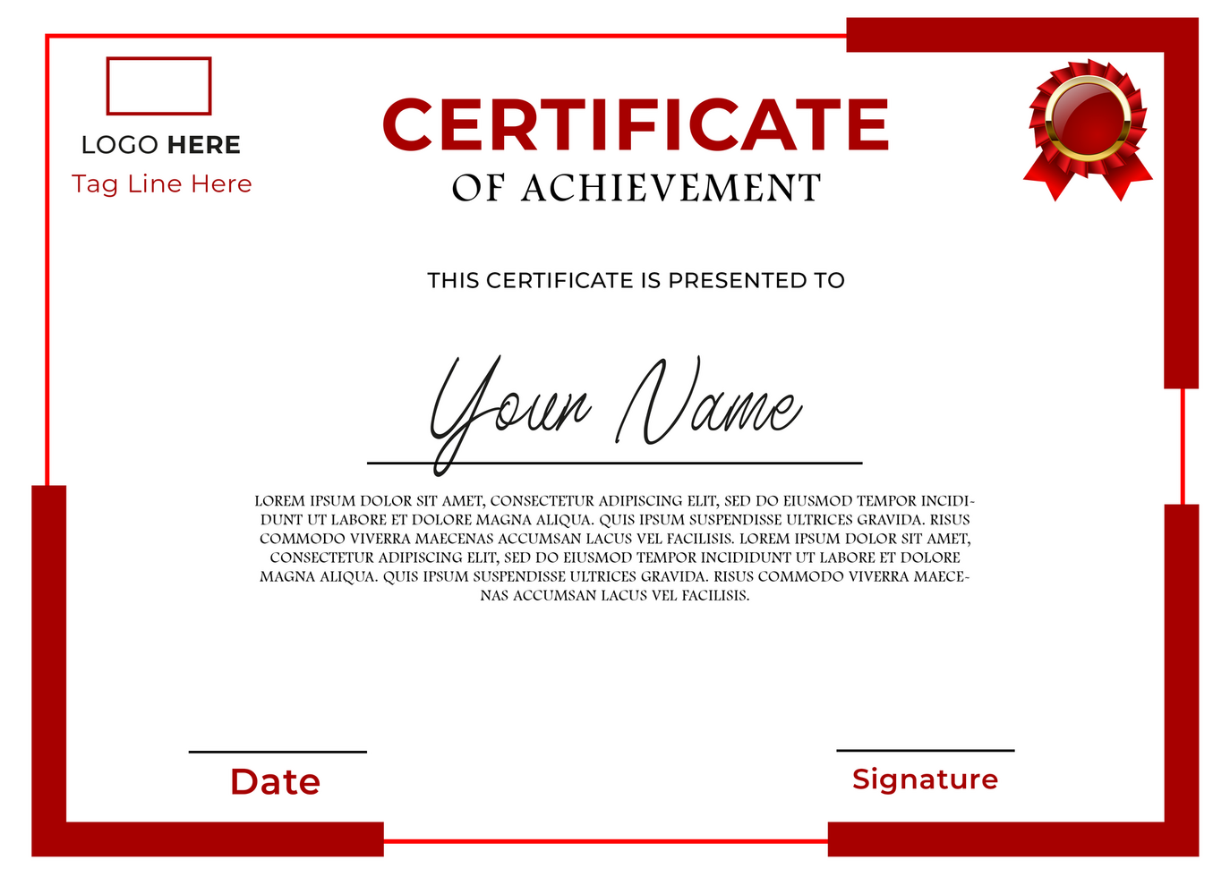 Red color elegant certificate of appreciation psd