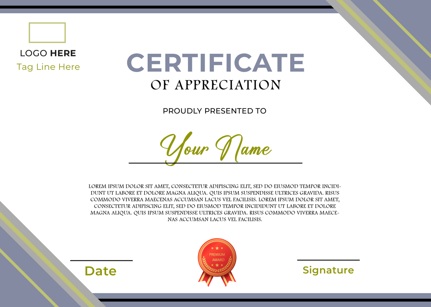 A4 Size Certificate of Appreciation psd