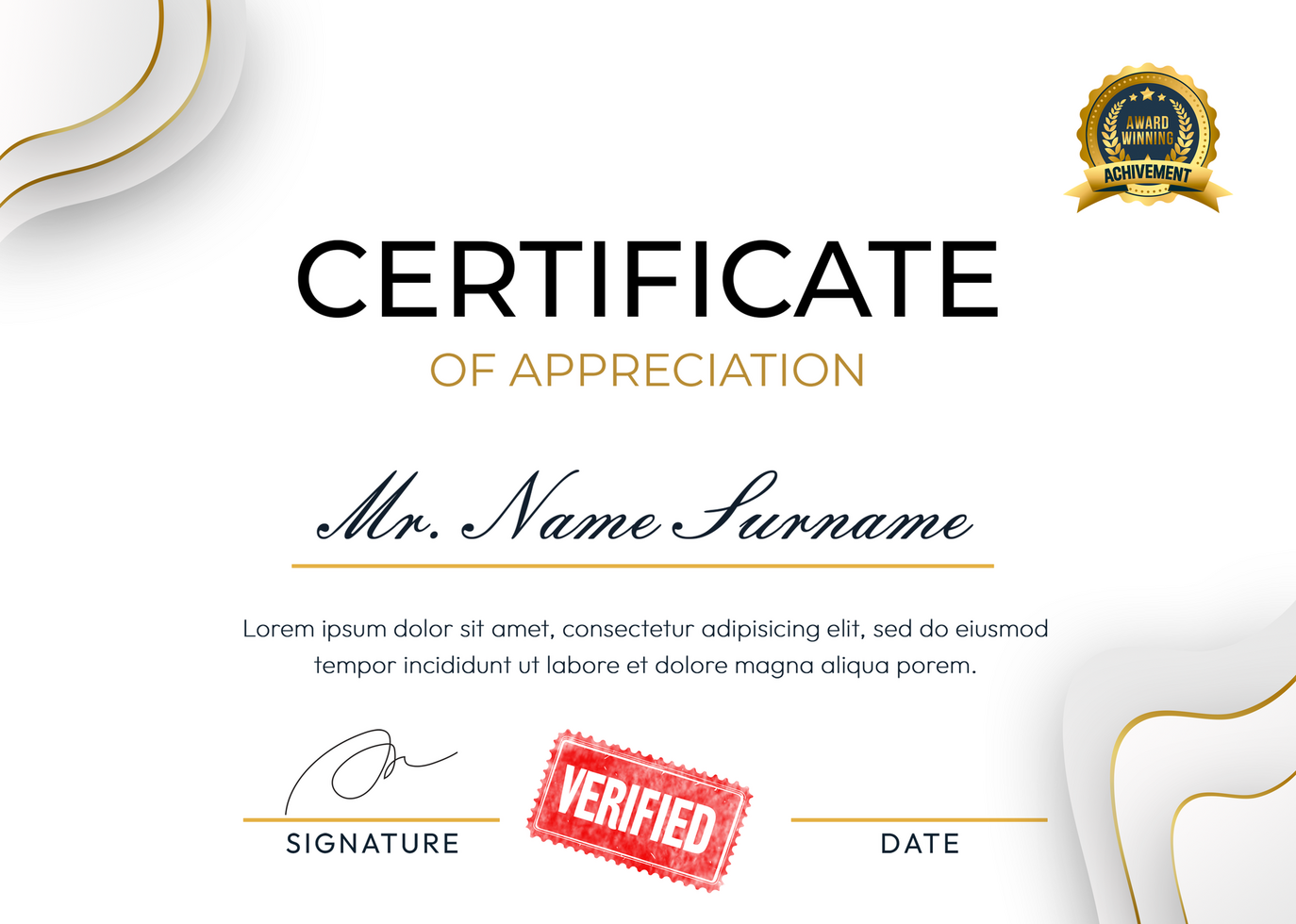Simple And Attractive Certificate of Appreciation psd