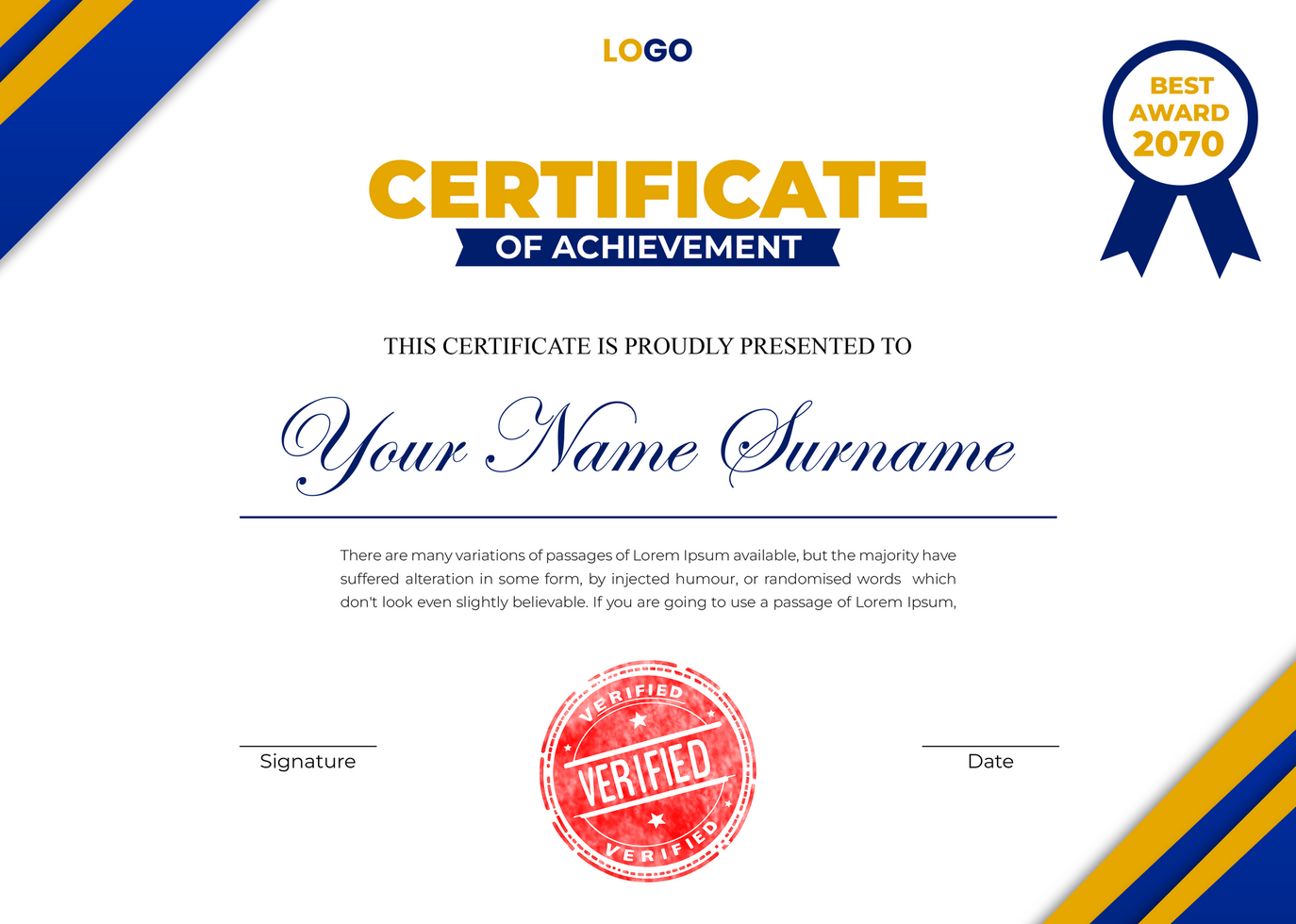 Neat and Clean Certificate of Achievement psd