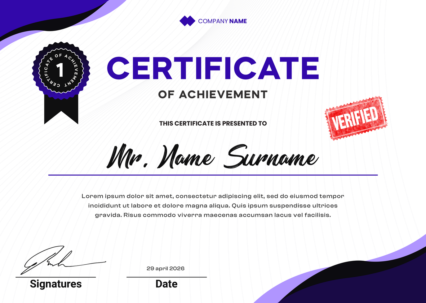Certificate of Achievement with Nice and Cool Design psd
