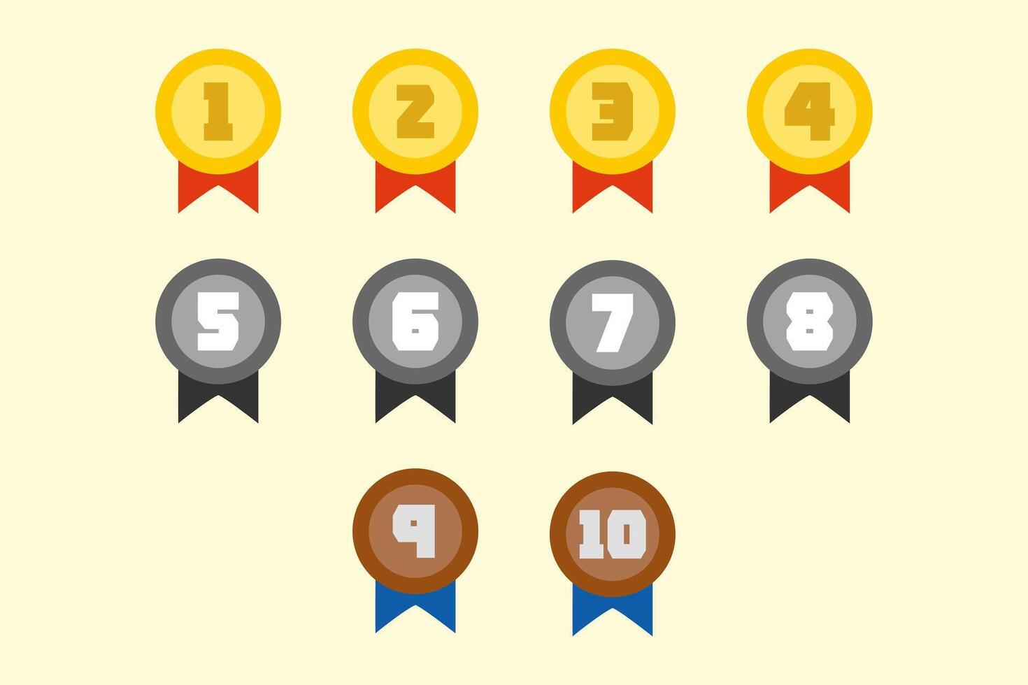 1 to 10 Collection of Bright Award Icons for Success and Victory vector