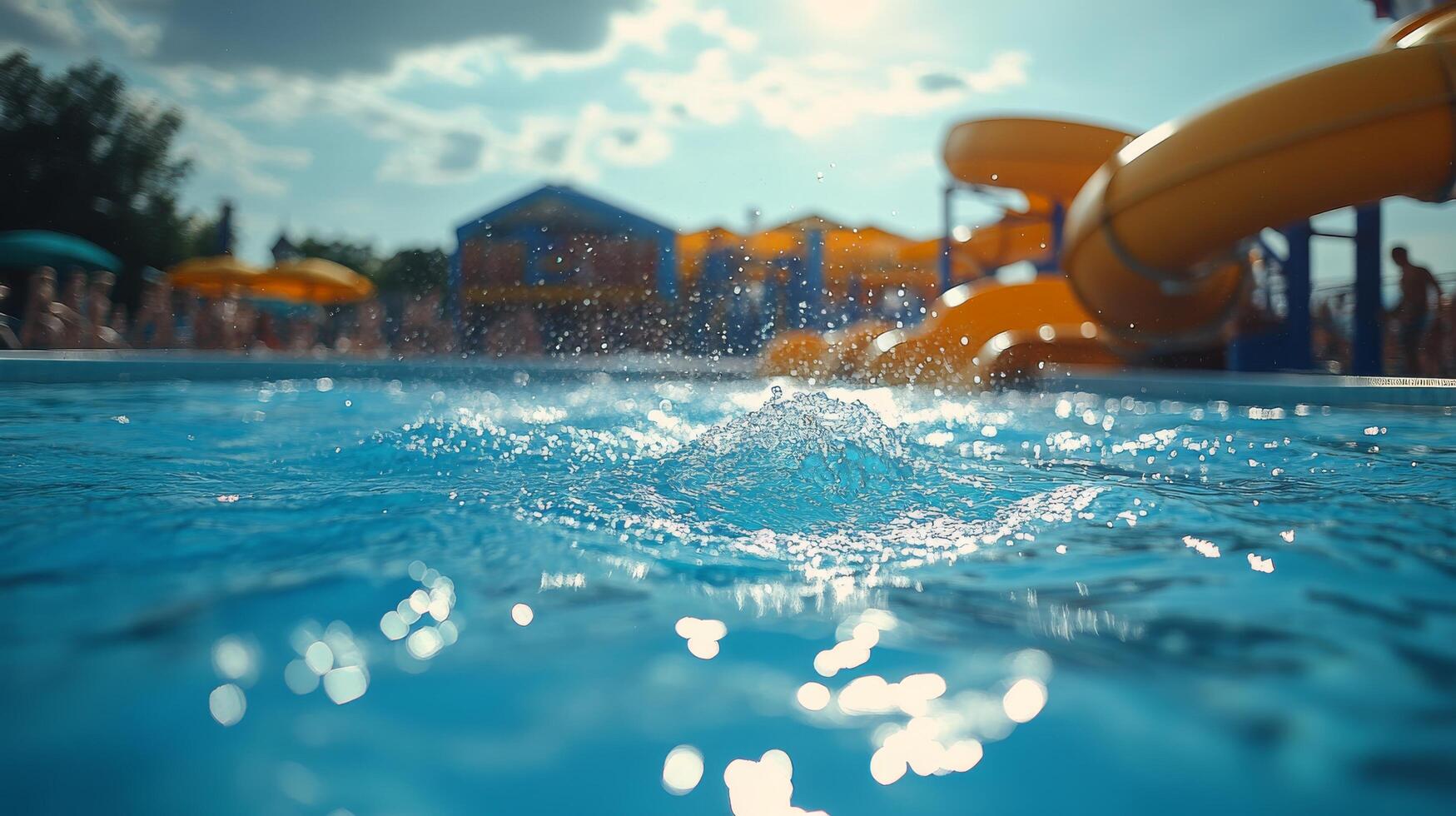 Relaxing in a lazy river with orange tubes at an indoor water park during the summer photo