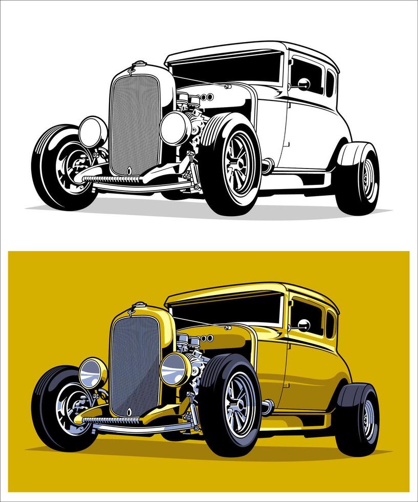 Yellow ratrod Car Illustration Design vector