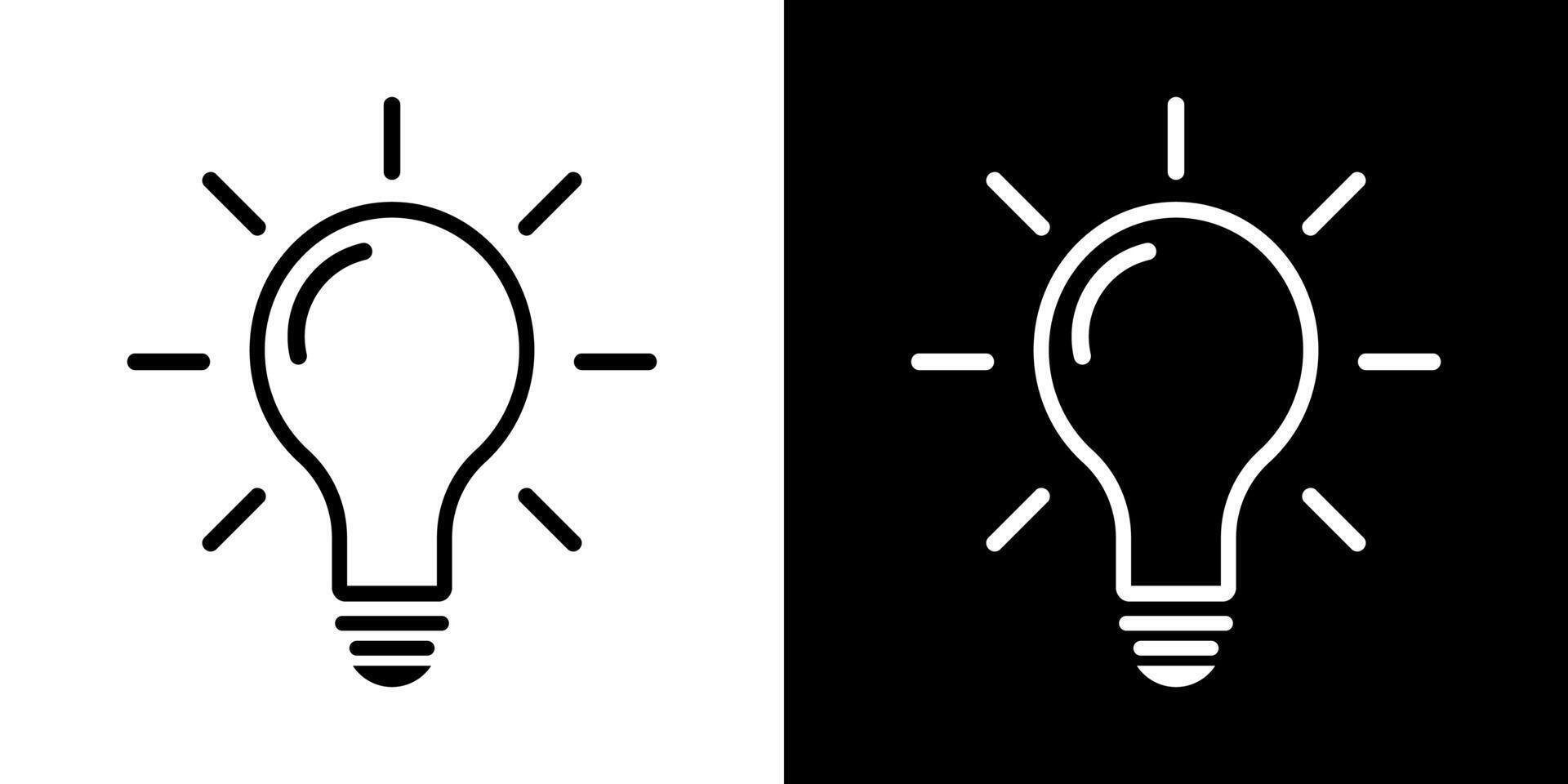 Simple light bulb outline icon isolated on white and black background illustration. vector