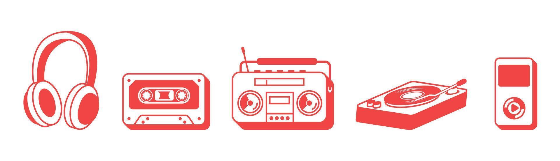 music player device icon red monochrome electronic sound vector