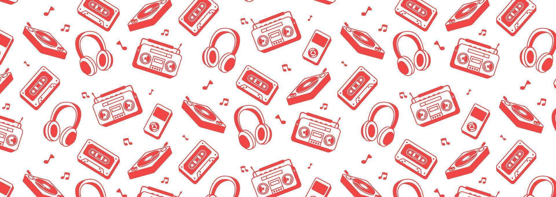 music player icon device seamless pattern background vector