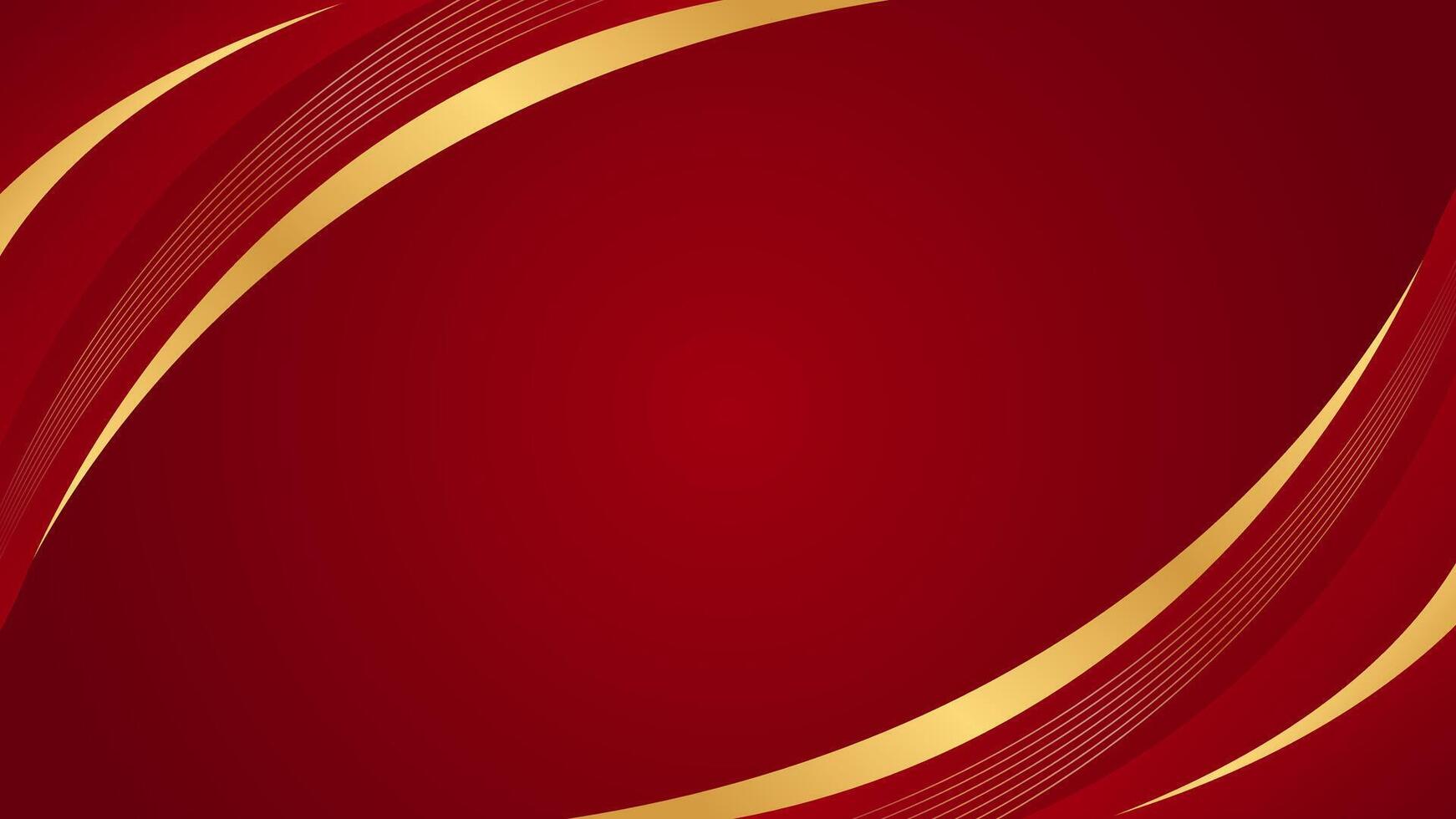 Abstract red luxury curved background with gold lines. Elegant modern wallpapers vector