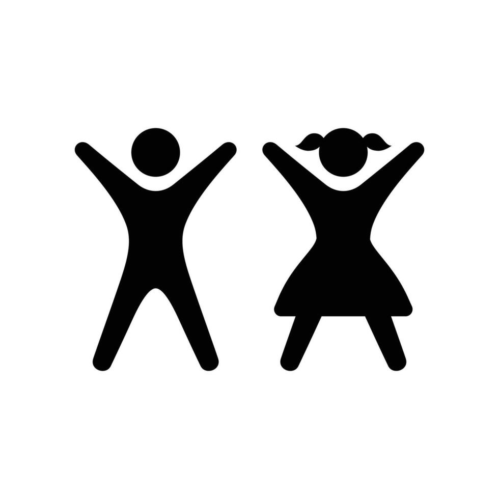 kid icon boy girl happy. Children's silhouette art illustration. Boy and girl icon isolated white background vector