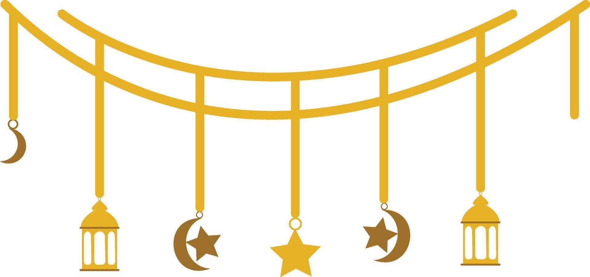 A golden lamp with a star and a crescent vector