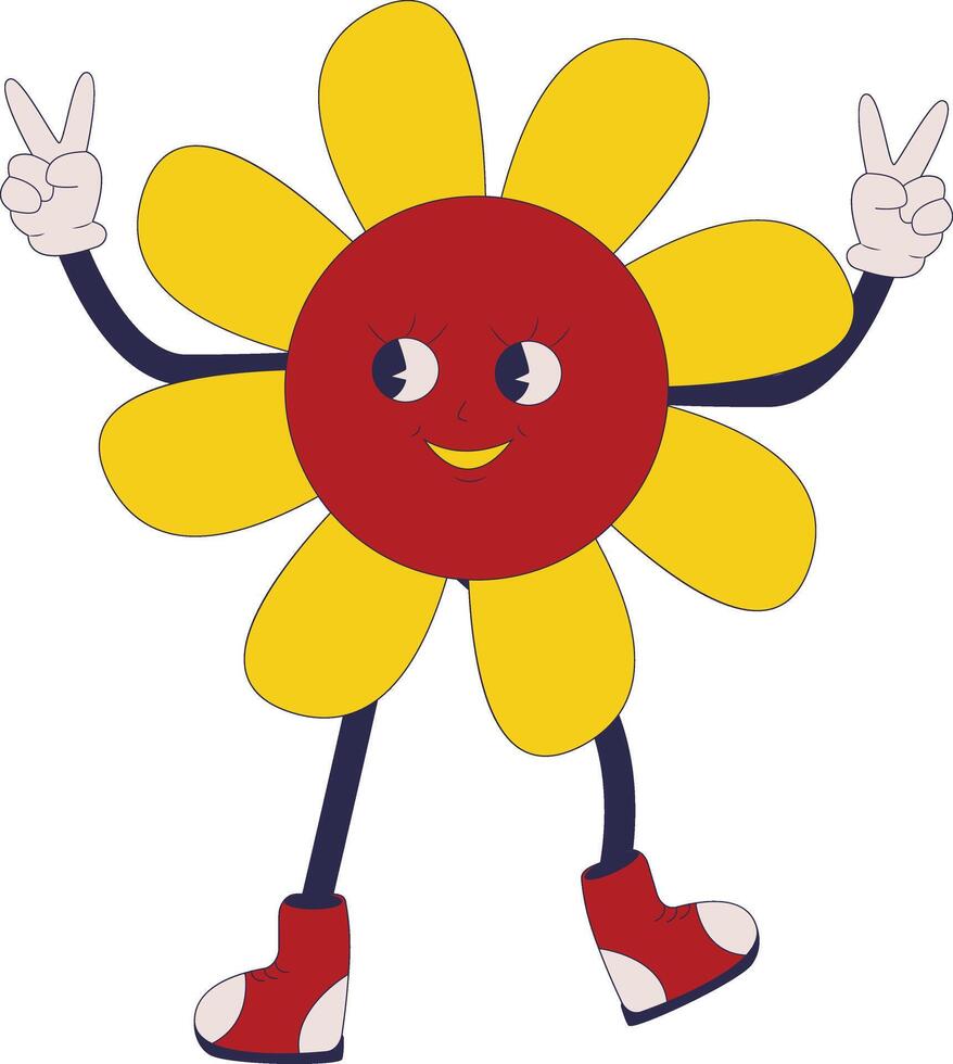A cartoon flower with two hands up and two fingers vector