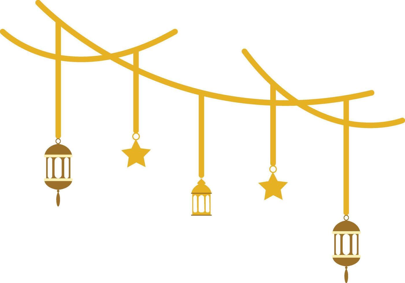 A string of lights with gold stars and lanterns vector