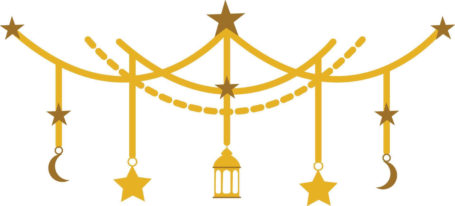A golden chandelier with stars and a lantern vector