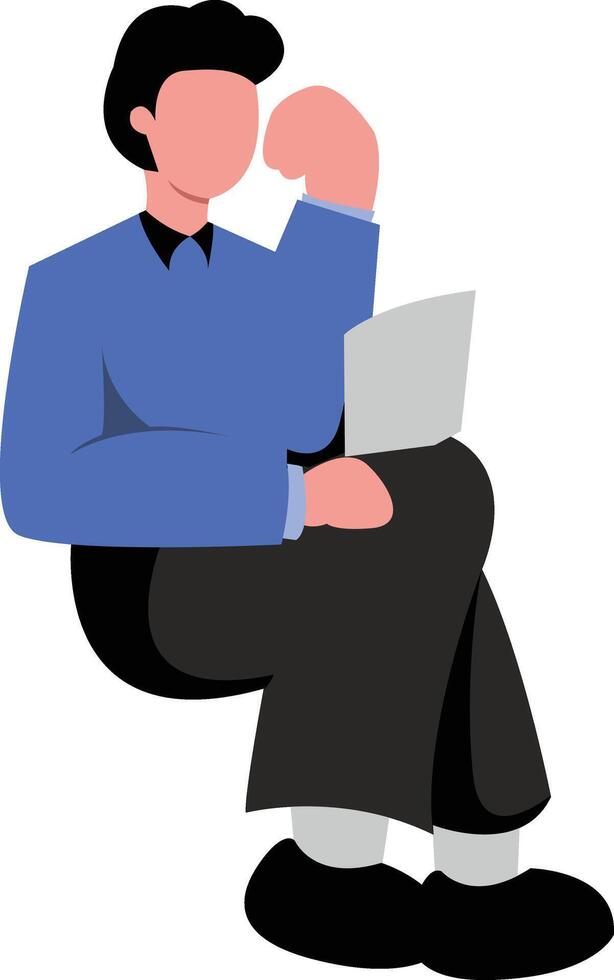 A man sitting on a chair with his hand on his chin vector