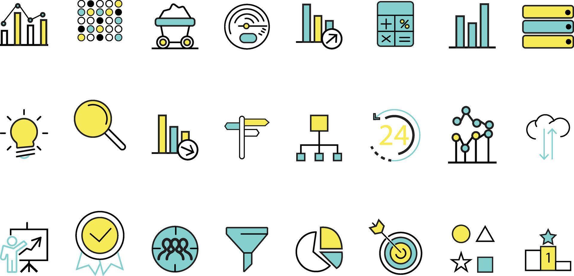 Data analysis, statistics, analytics - minimal thin line web icon set. vector