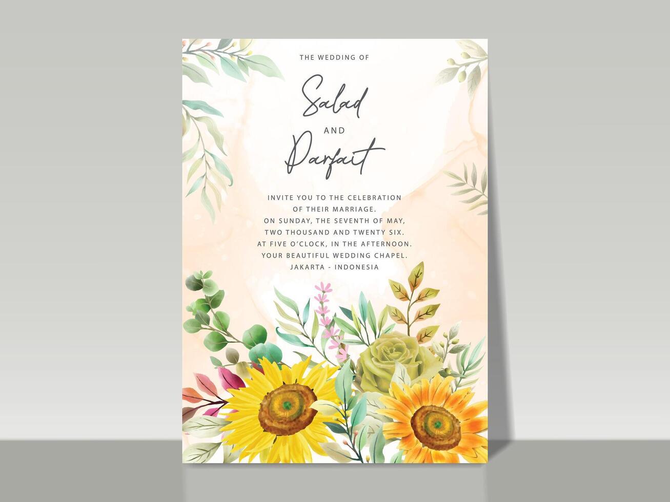 hand painted of sunflowers wedding invitation card set vector