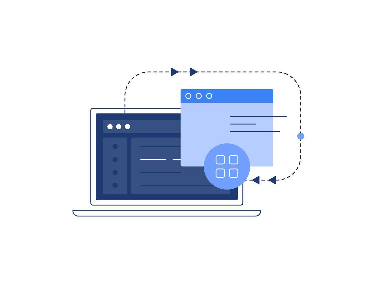 PC working processes. Computing and development vector