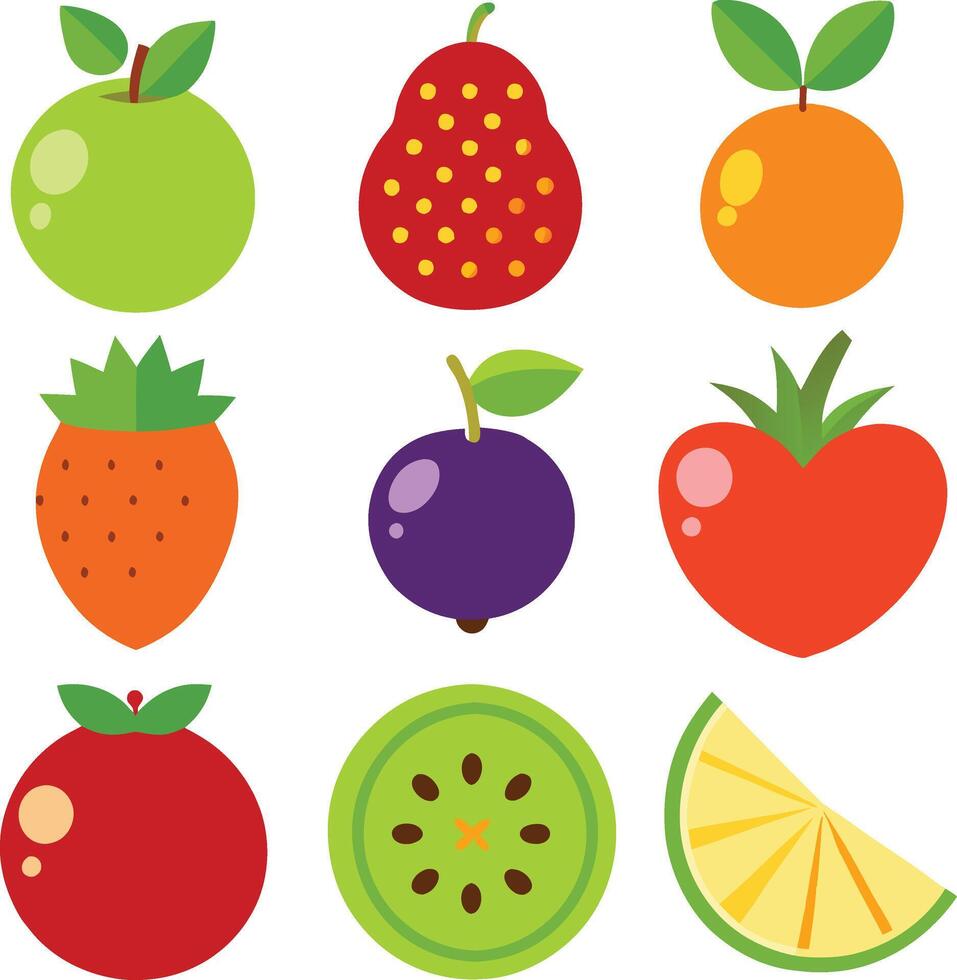 Fruits Flat Design Icon Set on white background vector
