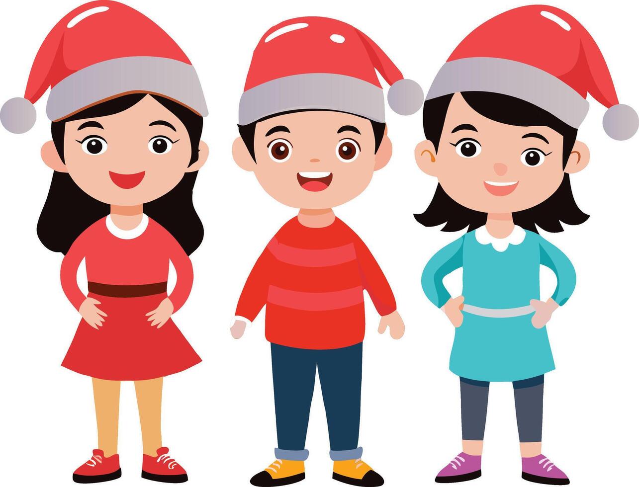 Two Girl and one Boy in Santa hat vector