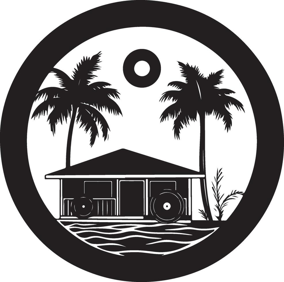 a black and white logo of a house with palm trees vector