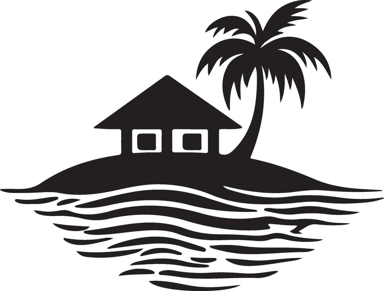 tropical island with palm tree and house illustration vector