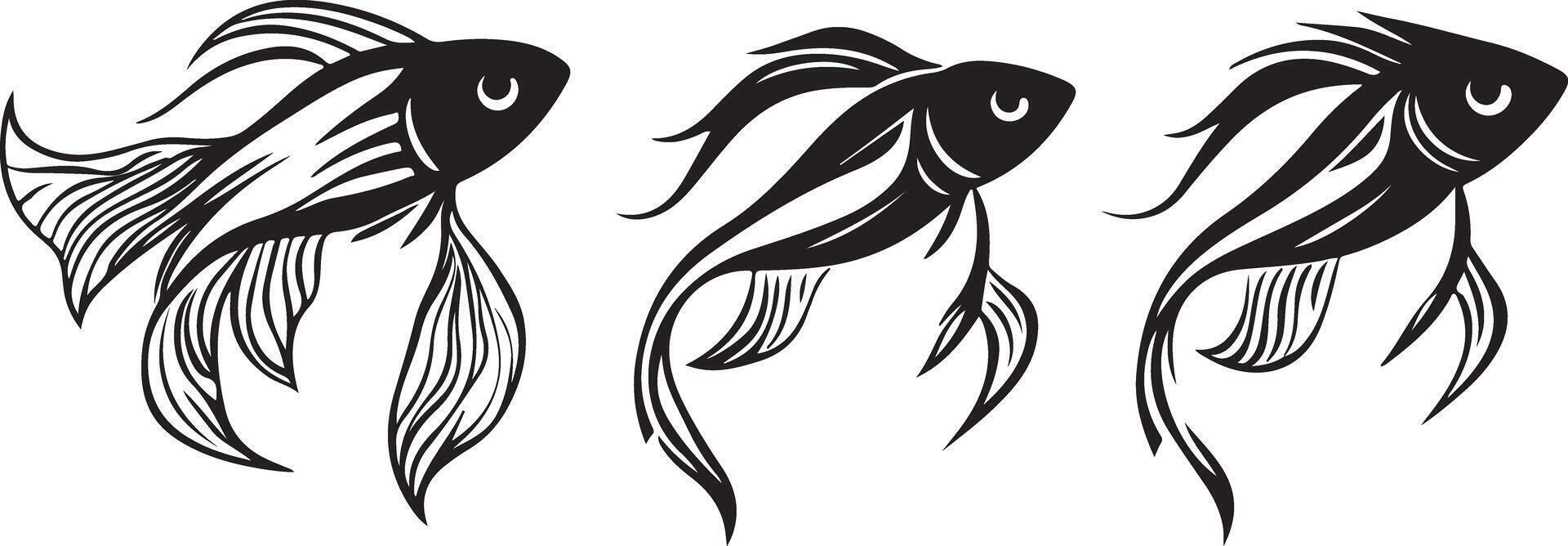 three black and white fish on a white background vector