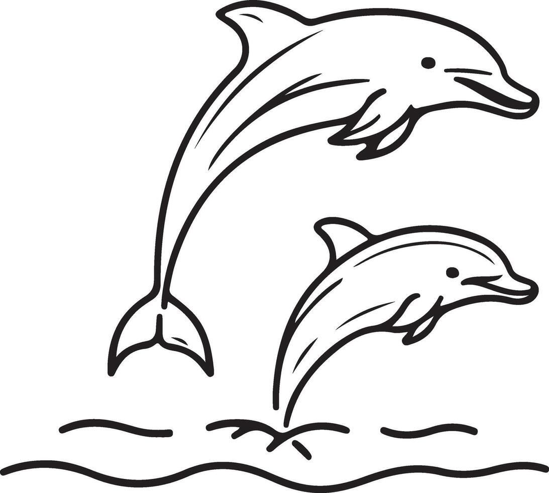 dolphins jumping out of the water coloring page vector