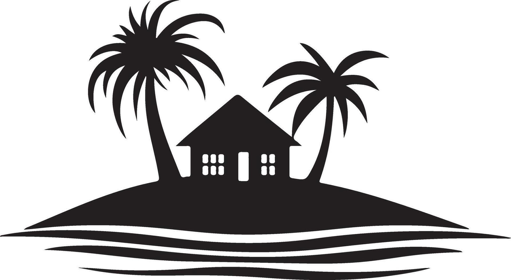 tropical island with house and palm trees vector