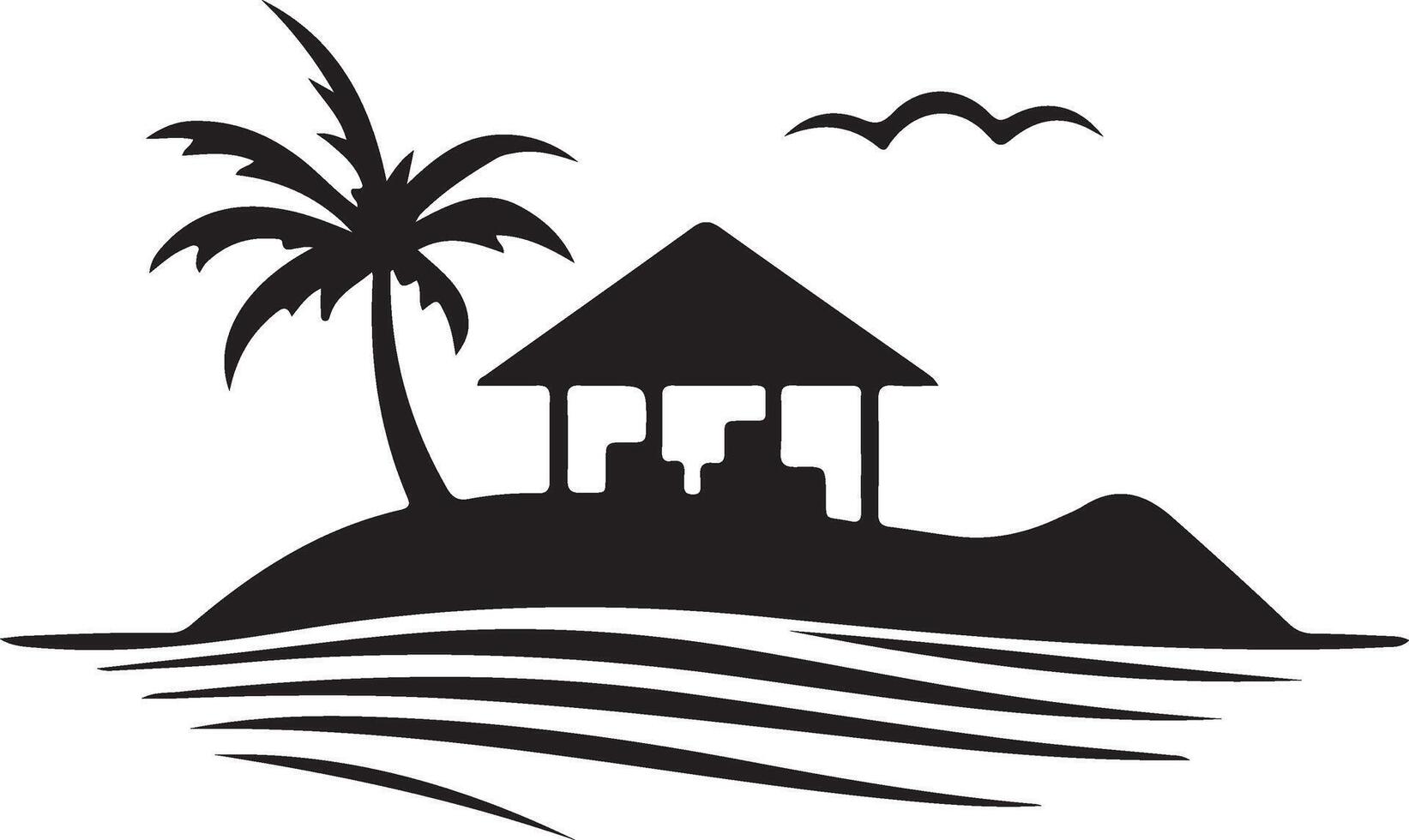 tropical island with palm tree and hut vector