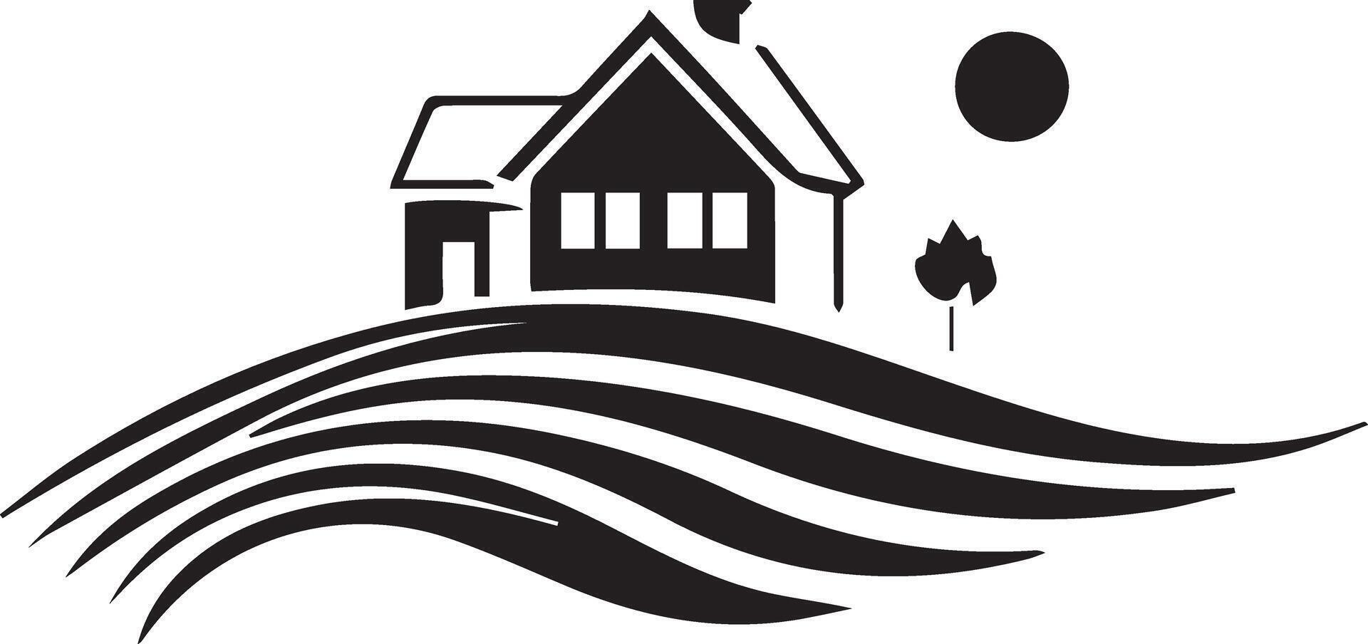 a house with a tree and waves on a hill vector