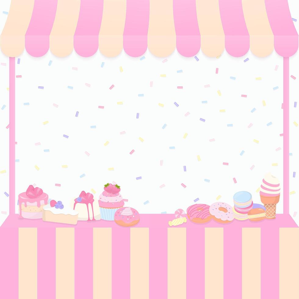 Pastel dessert with pink and cream shop background vector