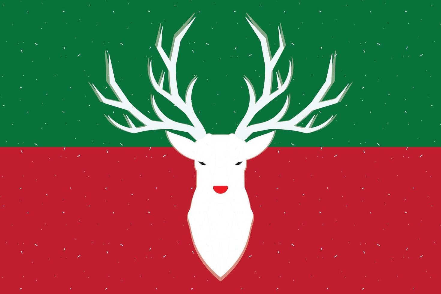 Illustration White deer with snow fall on red and green background. vector