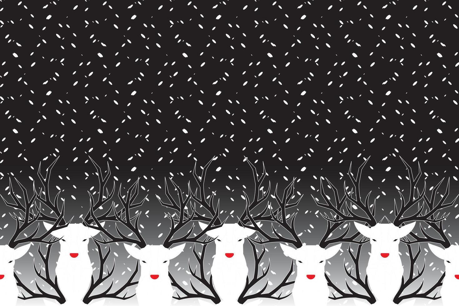 Illustration snow fall with deer on black background. vector